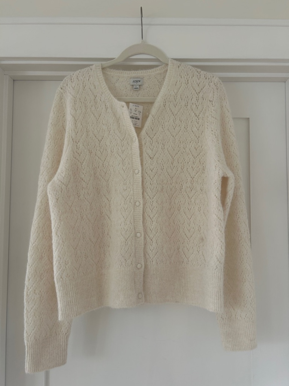 J. Crew Factory Cream Pointelle V‑Neck Button Cardigan
